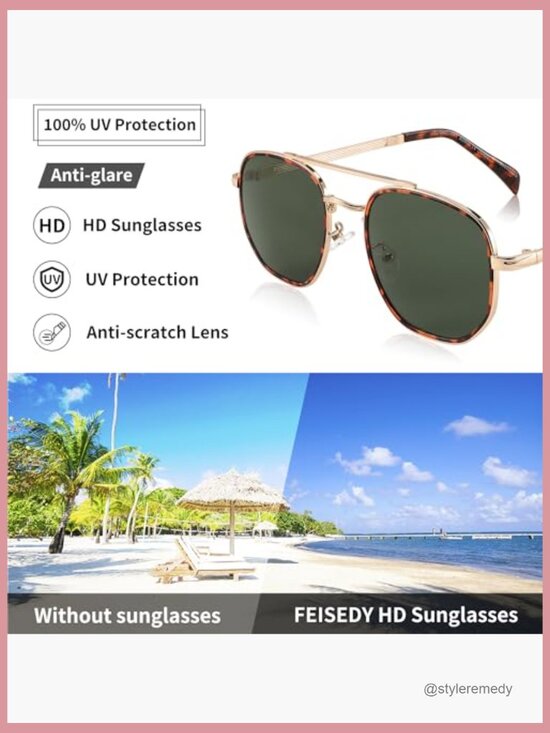 Metal Frame Square Aviator Sunglasses UV400 Protection Retro main image 5